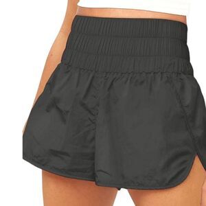 NWT Trendy Black Yoga Workout Shorts Summer Solid High Waist Elastic Casual Lin…